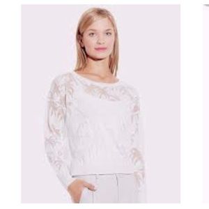 Vince Camuto white medium sheer palm tree sweater top